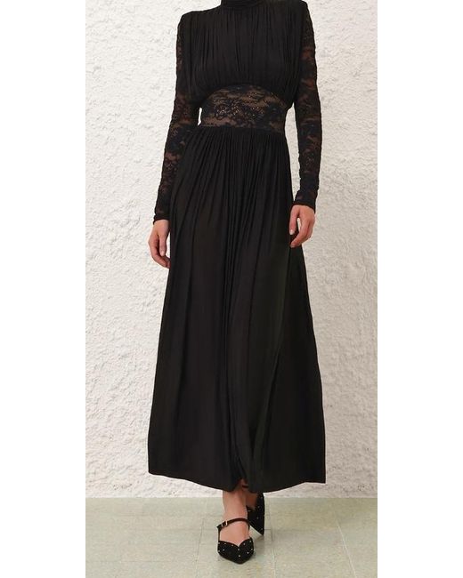Zimmermann Black Rebellion Lace-Insert Maxi Dress