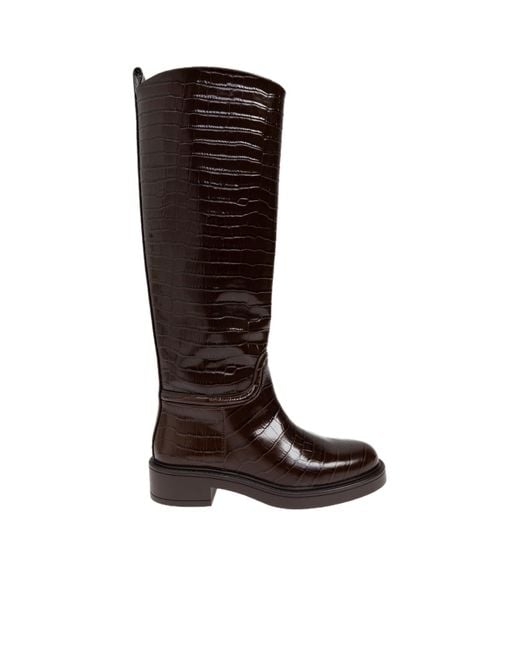 Stuart Weitzman Brown Celia Embossed Boots
