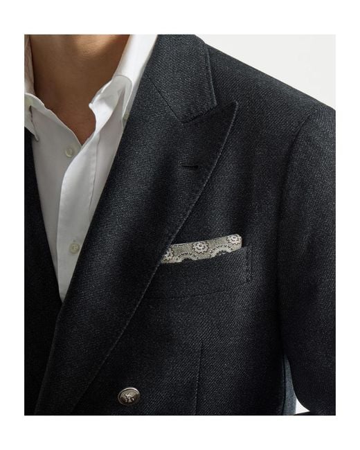 Brunello Cucinelli Gray Silk Pocket Square With Medallion Design for men