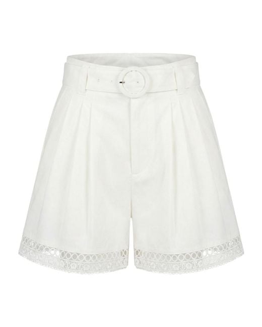 Twinset White Embroidered Belted Shorts