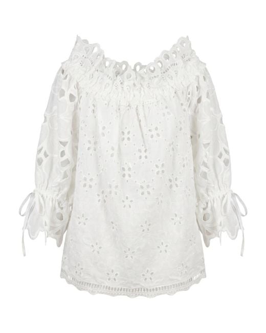 Ermanno Scervino White Broderie Off-Shoulder Top