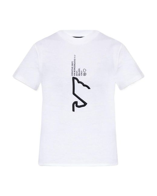 Emporio Armani White Graphic-Embroidery Logo-Print T-Shirt