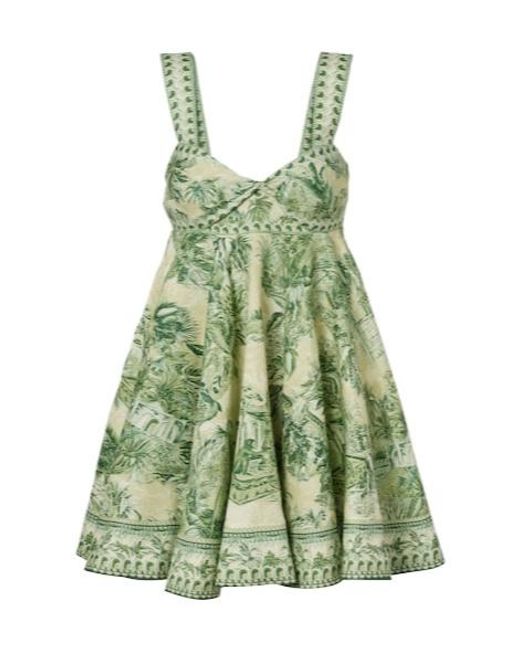 ALÉMAIS Green Sara Printed Linen Minidress
