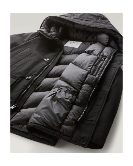 Woolrich Black Arctic Button-Up Padded Jacket for men