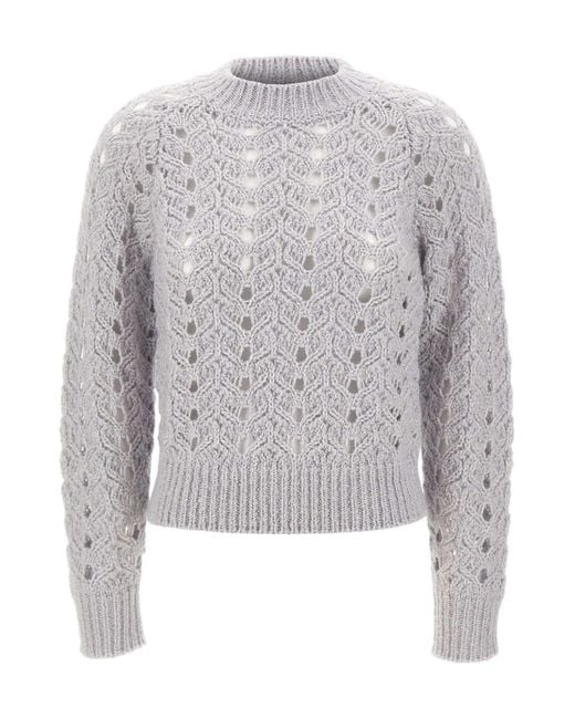 Eleventy Gray Openwork Cable Knit Sweater