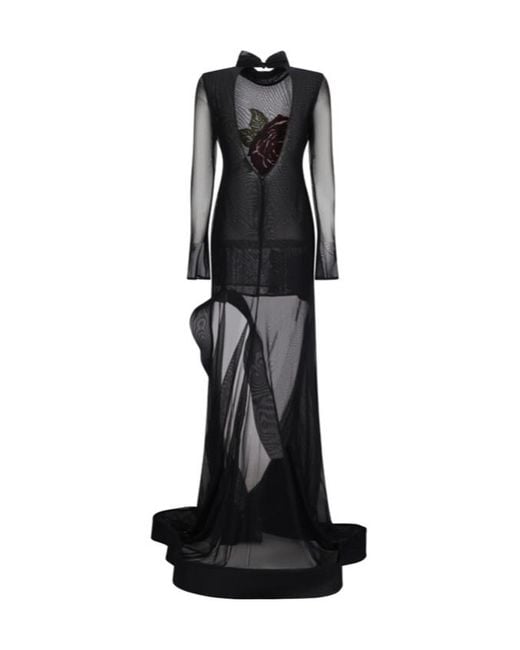 Blumarine Black Stretch Tulle Dress With Embroidery And Slit