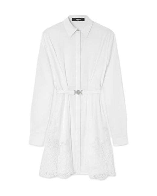 Versace White Lace Inserts Shirt Dress