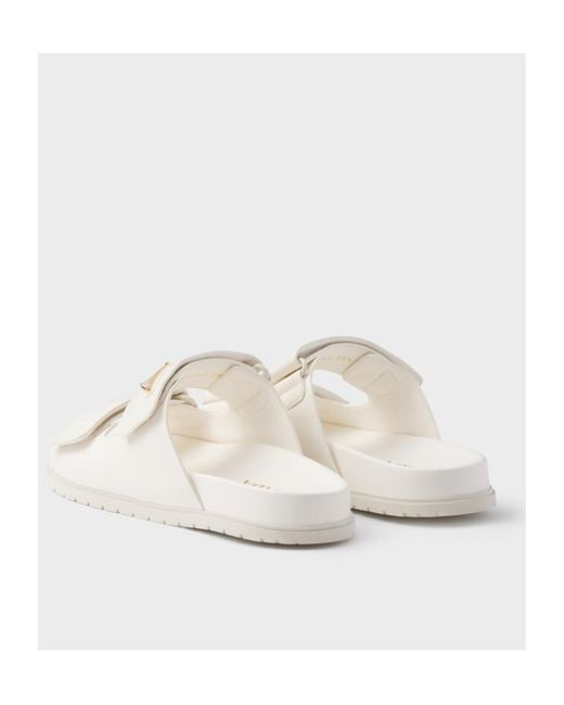 Prada White Nappa Leather Slides