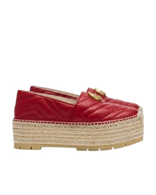 Gucci Red Gg Espadrille Platform Shoes