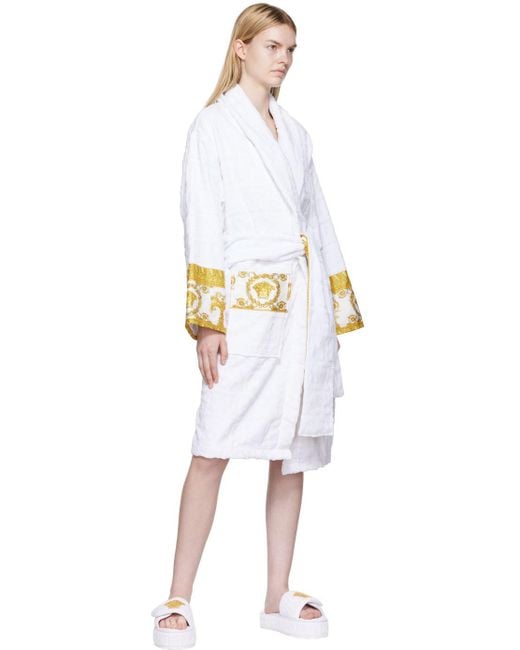 Versace White Logo Monogram Platform Slides
