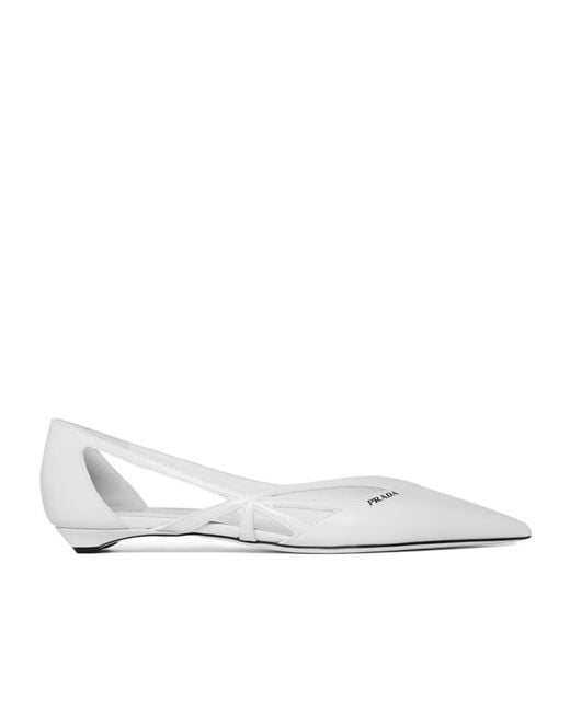 Prada White Openwork Ballet Flats