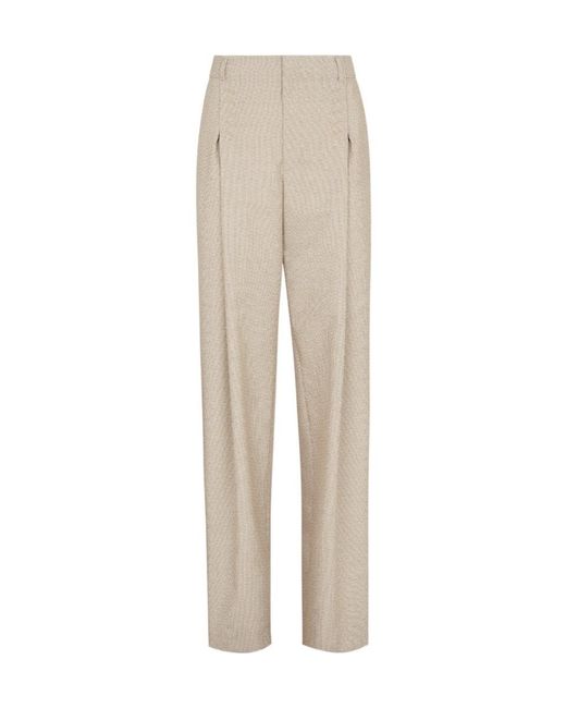 Fendi Natural Micro Check Detailed Pleated Trousers