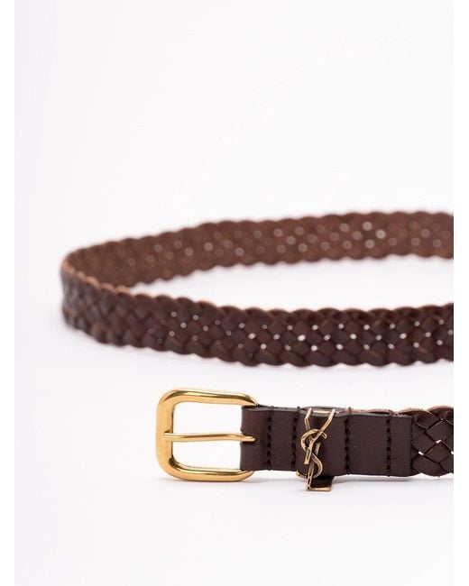 Saint Laurent White Logo Plaque Braided Belt for men
