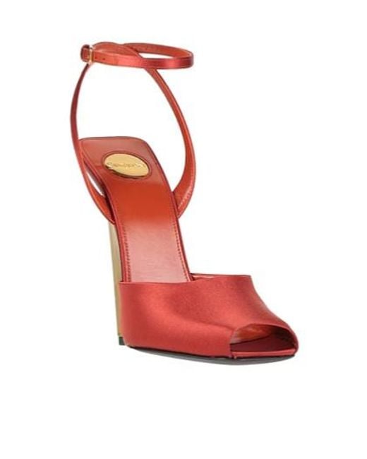 Saint Laurent Red Twotone Satin Wedge Sandals