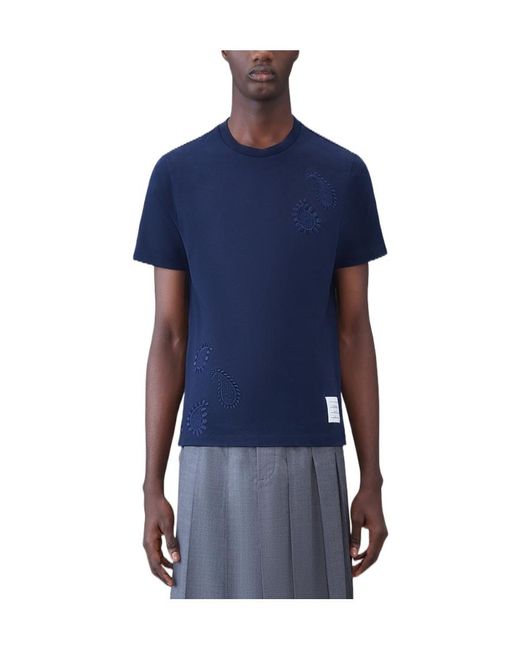 Thom Browne Blue Paisley-Embroidery T-Shirt for men