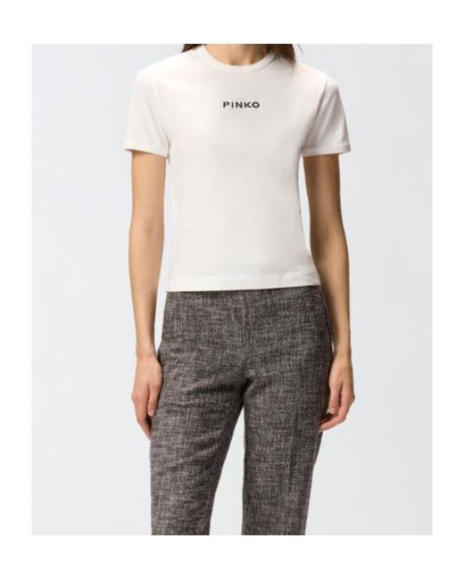 Pinko White Short-Sleeved T-Shirt With Embroidered Logo
