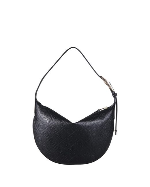 Tory Burch Black T Monogram Pebble Small Balloon Bag