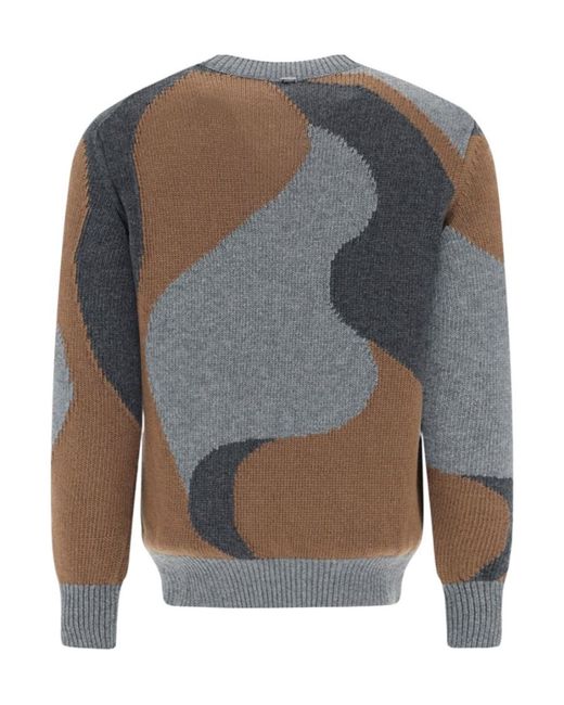 Herno Gray Abstract Pattern Printed Crewneck Jumper for men