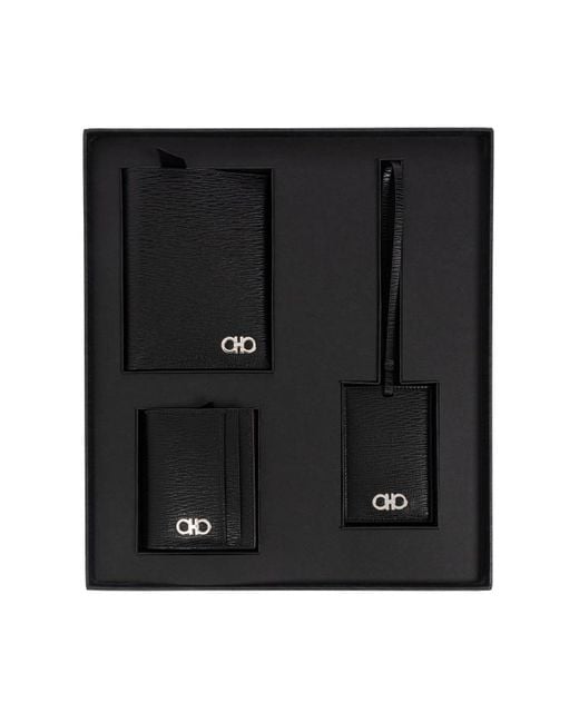 Ferragamo Black Set: Document Holder, Card Holder for men