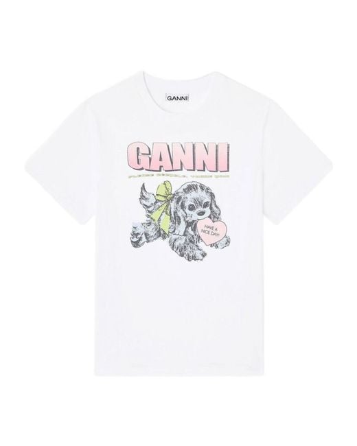 Ganni White Puppy T-Shirt