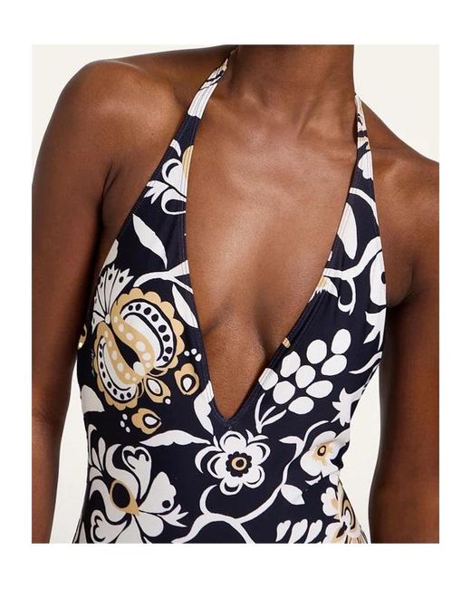 LaDoubleJ Blue Halter-Neck Floral Swimsuit