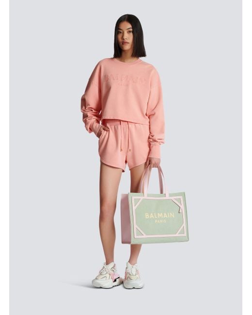 Balmain Pink Logo Embroidered Vintage Sweatshirt