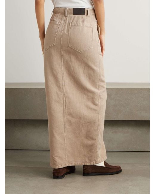 Brunello Cucinelli Natural Logo Patch High-Waisted Skirt
