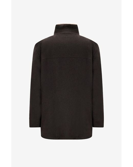 Brunello Cucinelli Black High-Necked Long-Sleeved Cotton Coat for men