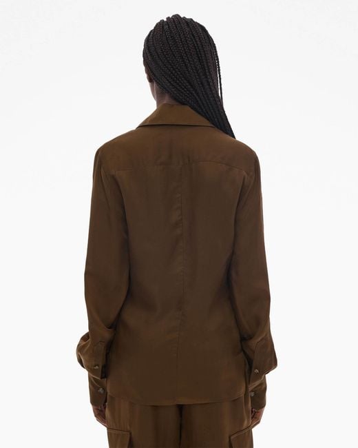 Helmut Lang Brown Long-Sleeve Satin-Finish Shirt