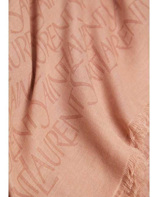 Saint Laurent White Logo-Monogrammed Modal-Blend Scarf