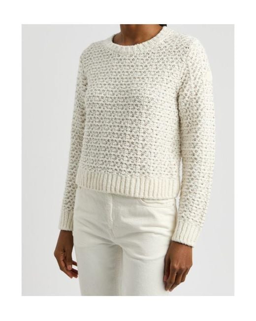 Moncler White Logo Bouclé-Knit Cotton-Blend Jumper