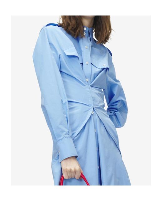 McQueen Blue Gathered Midi Shirt Dress