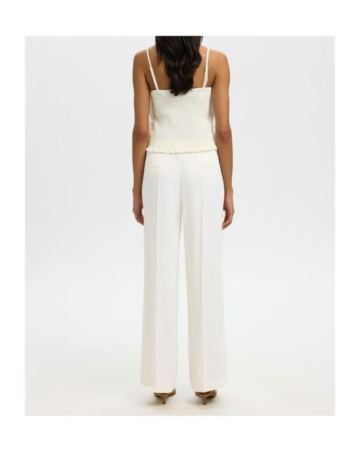 SELECTED White Pleat-Detail Wide-Leg Trousers