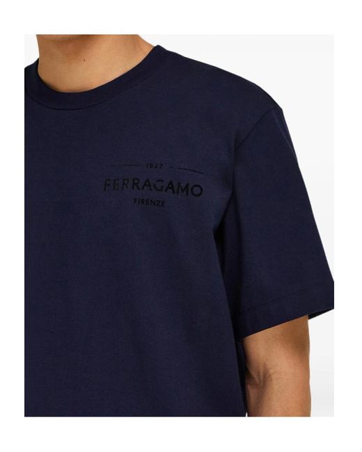 Ferragamo Blue Short-Sleeved T-Shirt for men