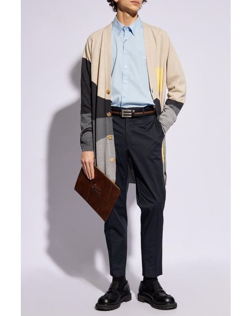 Etro Blue Pegaso-Embroidered Cotton Shirt for men