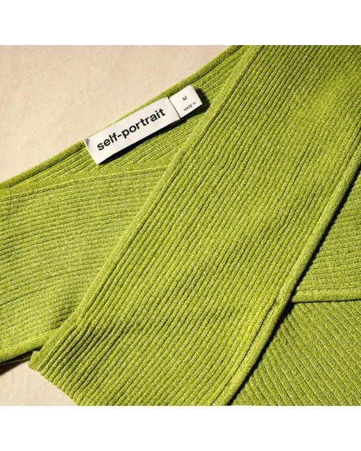 Self-Portrait Green Lurex Knitted Off-Shoulder Top