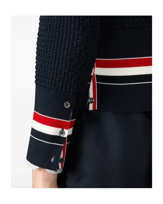Thom Browne Blue V-Neck Stripe-Detailed Cardigan for men