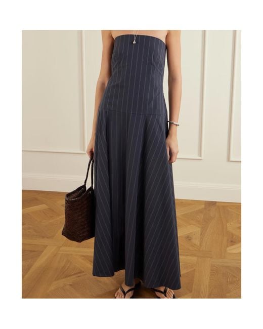 St. Agni Blue Strapless Open-Back Striped Cotton-Blend Maxi Dress