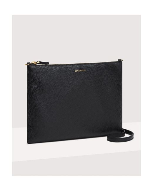Coccinelle Black Pebble-Texture Leather Crossbody Bag
