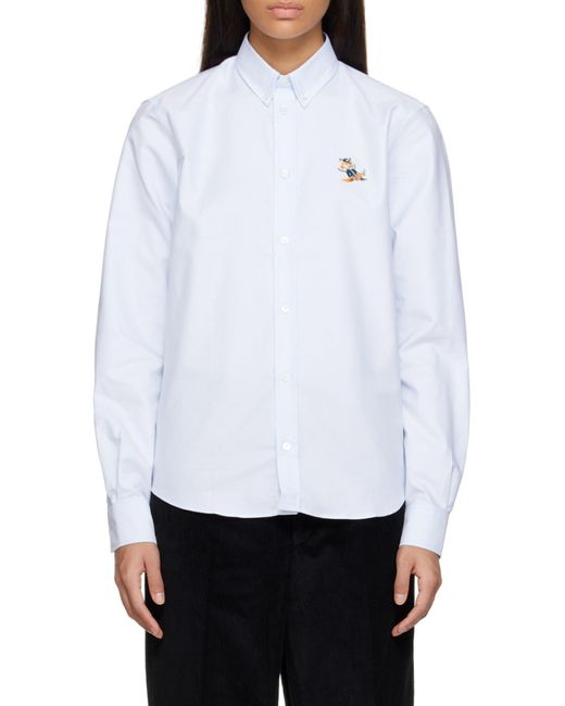 Maison Kitsuné White Fox-Patch Long-Sleeve Shirt for men