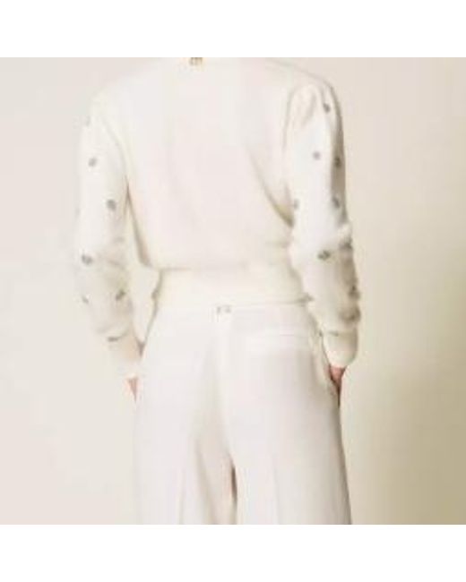 Twinset Natural Embroidered Angora Wool Blazer