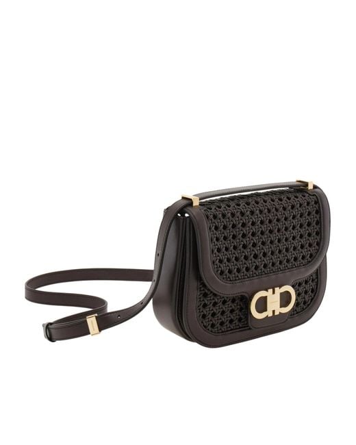 Ferragamo Black Double Gancini North-South Crossbody Bag (Xs)