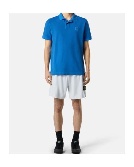 Stone Island Blue Compass-Patch Buttoned Polo Shirt for men