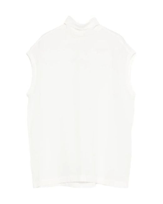 Brunello Cucinelli White Turtleneck Sleeveless Top