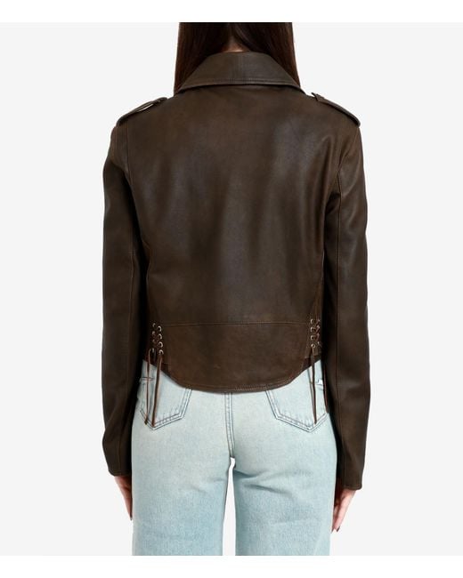 Grifoni Brown Lapel Long-Sleeved Leather Jacket