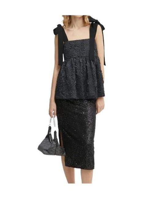 Stine Goya Black Floral-Embellished Bow-Detail Blouse