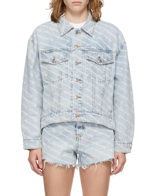 Alexander Wang Blue Allover Logo Printed Denim Jacket