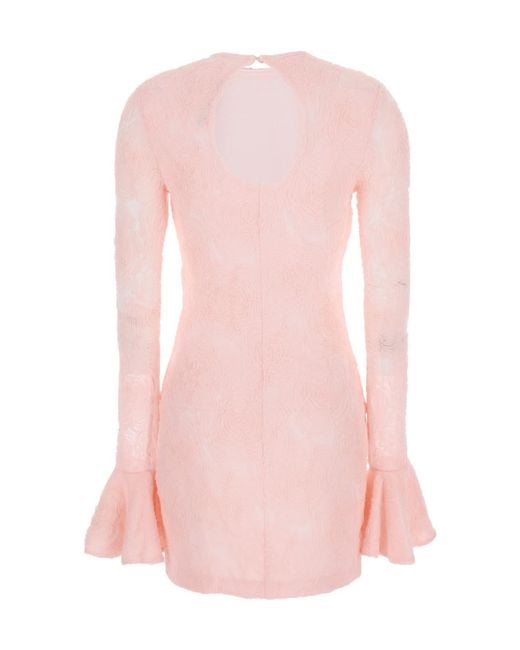 ROTATE BIRGER CHRISTENSEN Pink Mesh Frill Crewneck Mini Dress