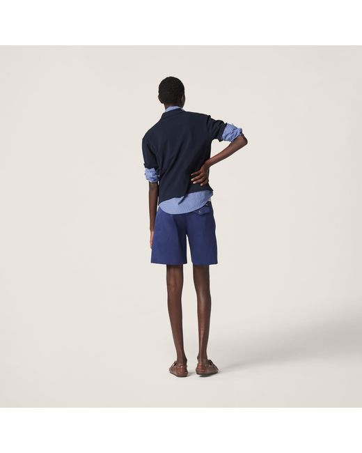 Miu Miu Blue Contrasting-Waistband Drawstring Satin Shorts