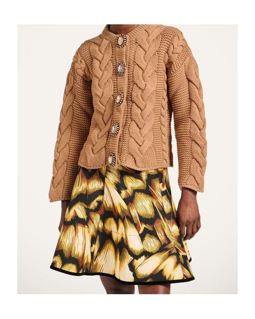 LaDoubleJ Brown Chunky Wool And Viscose And Cashmere Blend Cable Knit Cardigan With Jewel Buttons